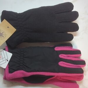 2pairs Kids Black and Pink Winter Gloves